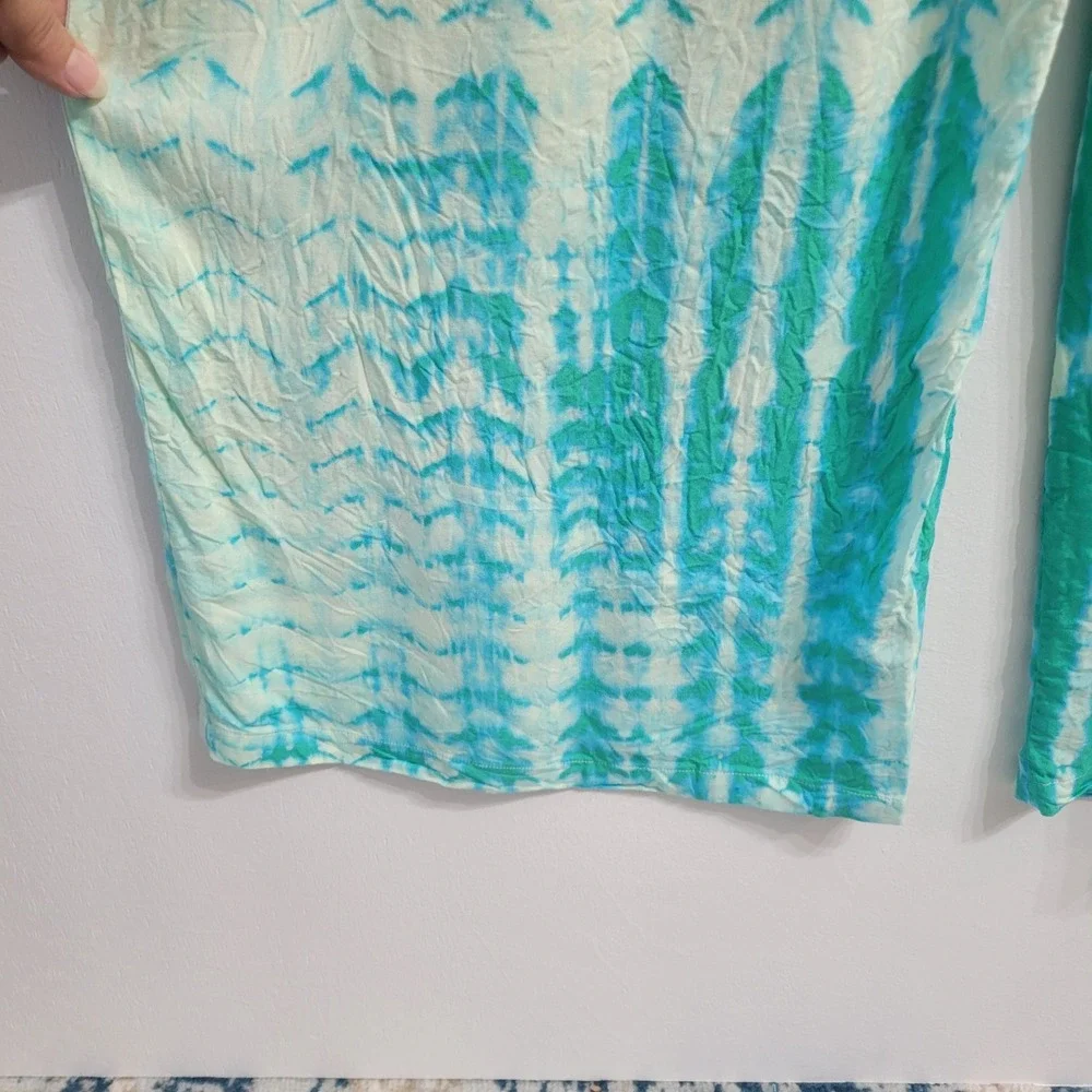 Style Park-J Tie Dye 3-Piece Set Women Turquoise Kimono Pants Bag Resort  Elasti